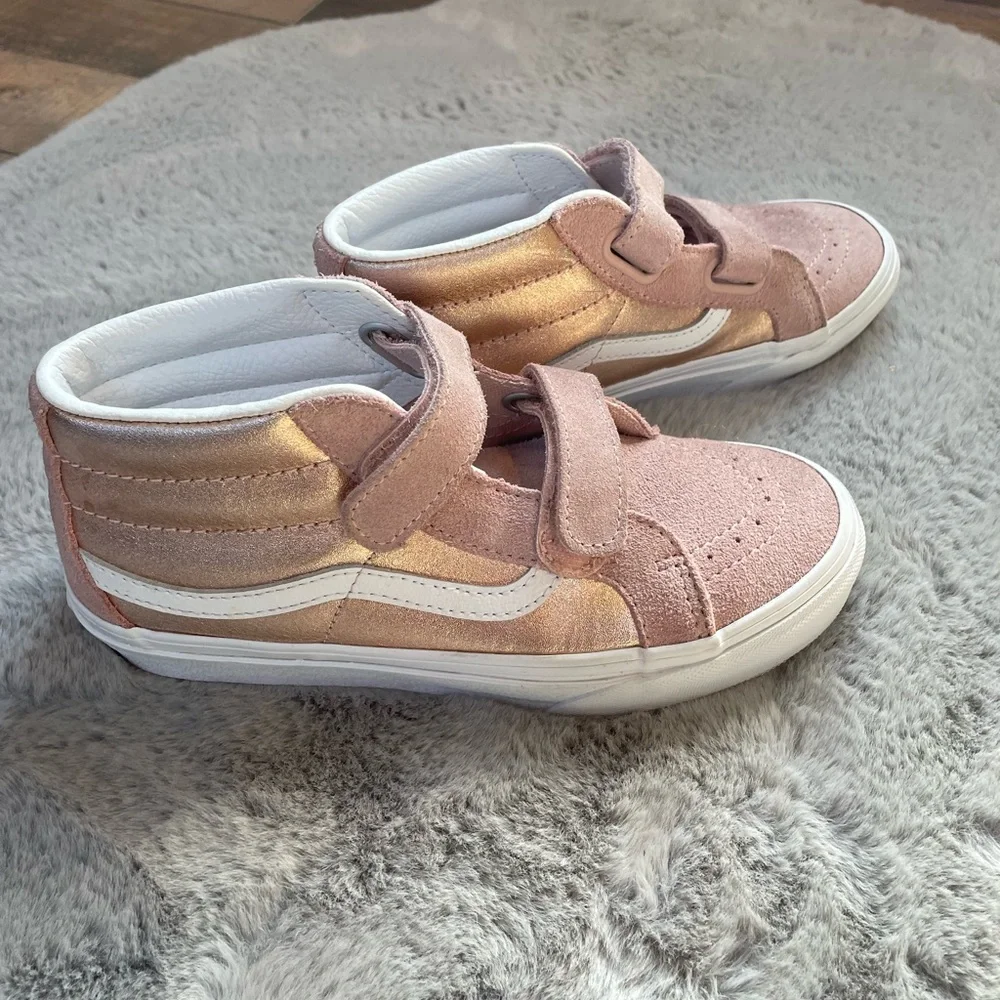 😍Kids Pink Suede Velcro High-Top Vans😍